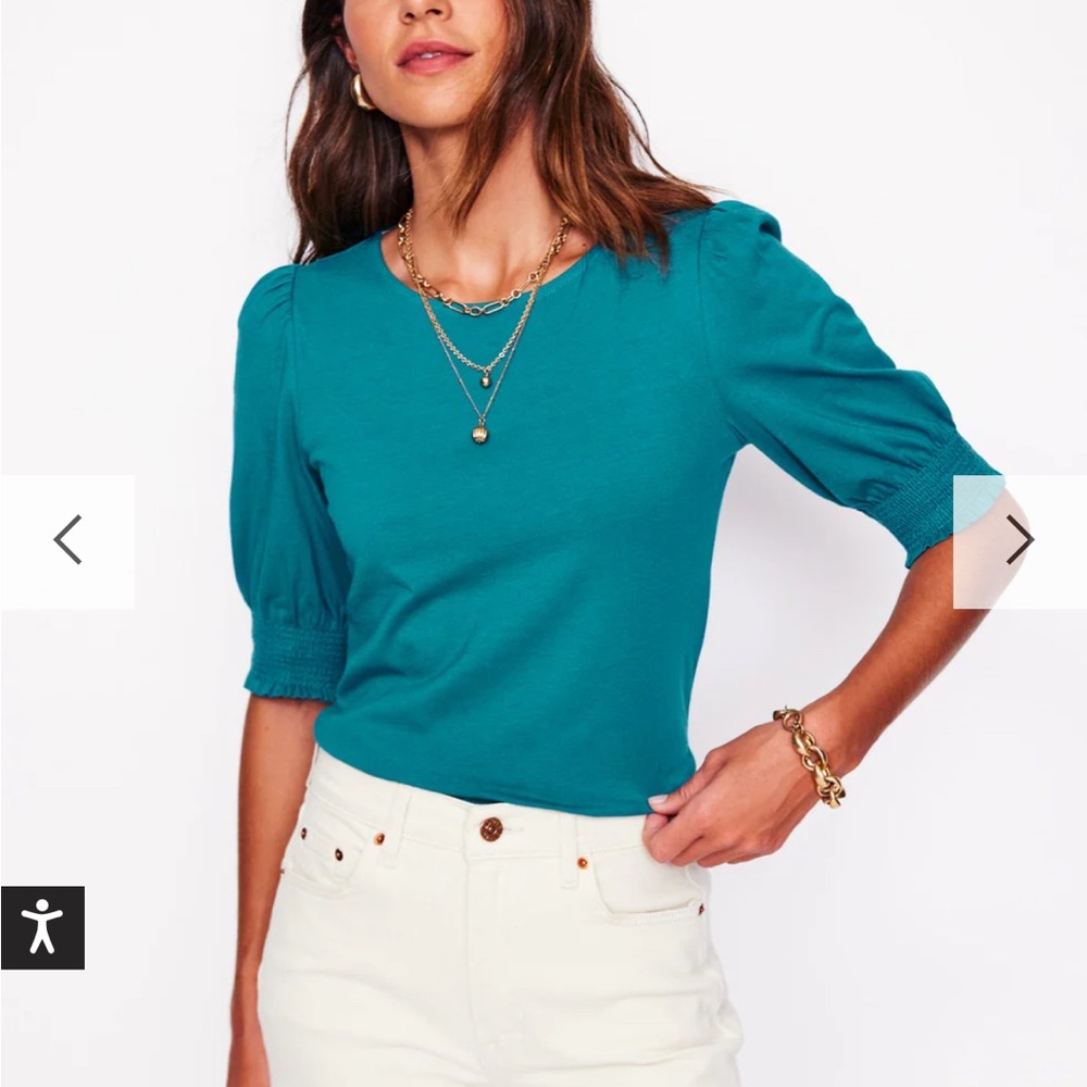 Boden Teal Puff Sleeve Blouse